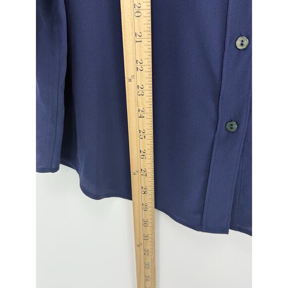 Magaschoni 100% Silk Button Down Navy Blue Blouse M Quiet Luxury Mininalist - Picture 4 of 6